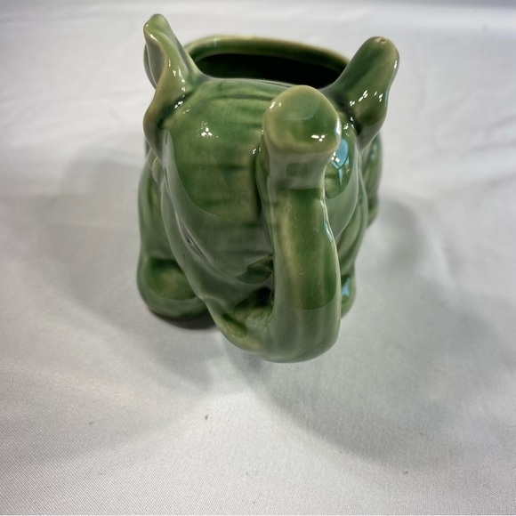 Green Glazed Trunks Up Good Luck Small Elephant Planter - Picture 4 of 7